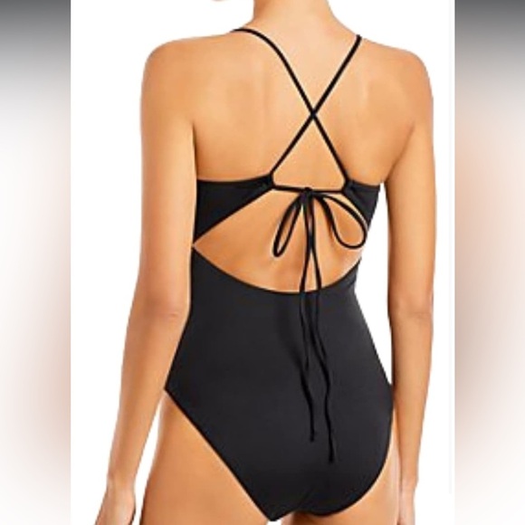 NWOT Aqua Swim Lace up Plunge One Piece Swimsuit-Black Size XS - Picture 2 of 7